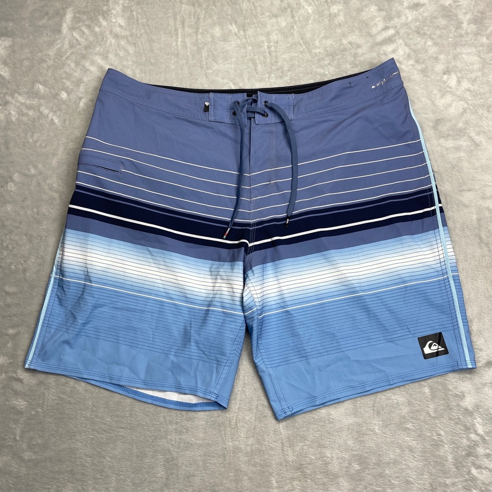 Quiksilver‎ Board Shorts Mens 38 Highline Blue Striped Swim Trunks Surf Y2K